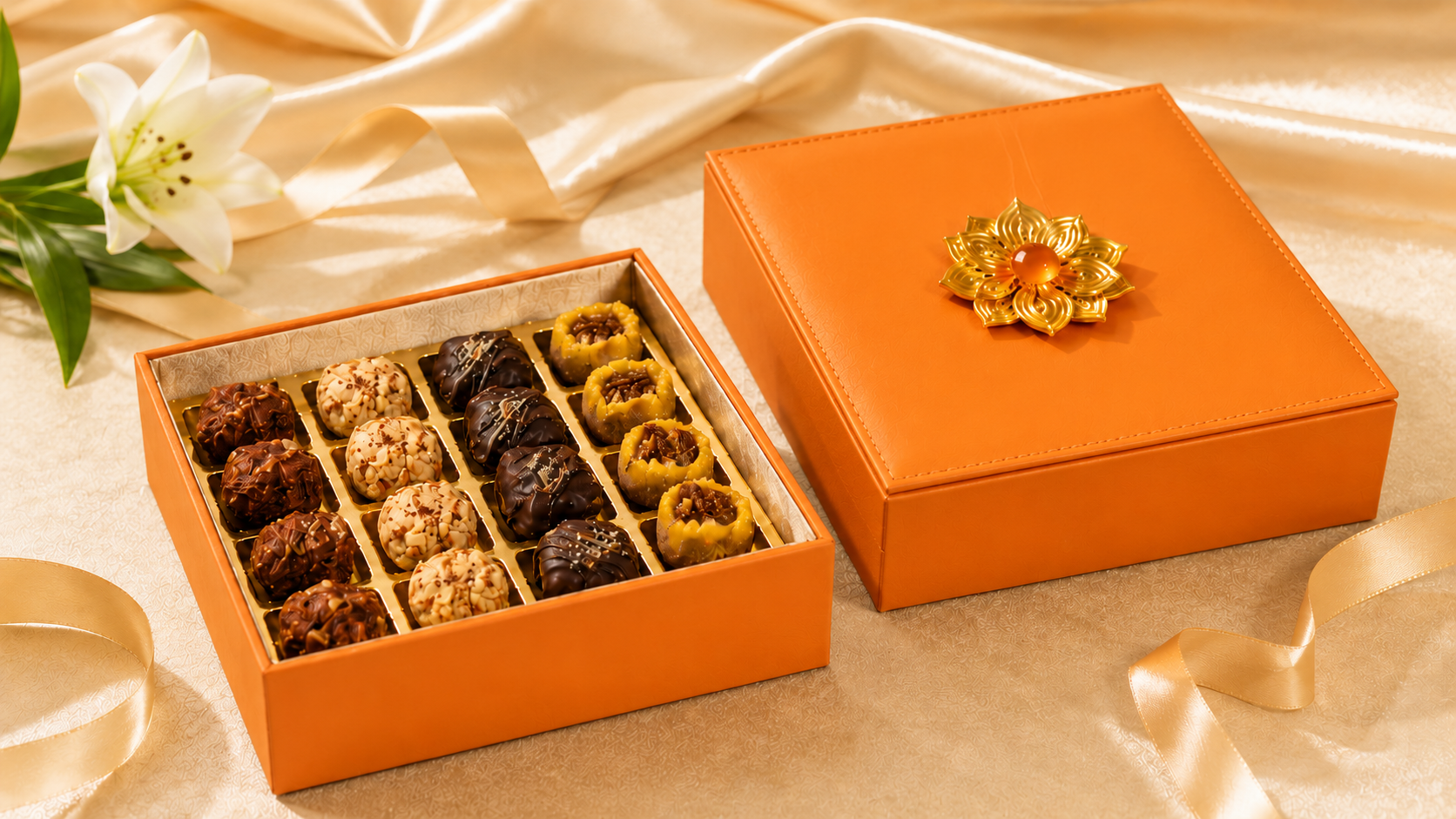 Metal Floral Gift Packaging - Square, Orange