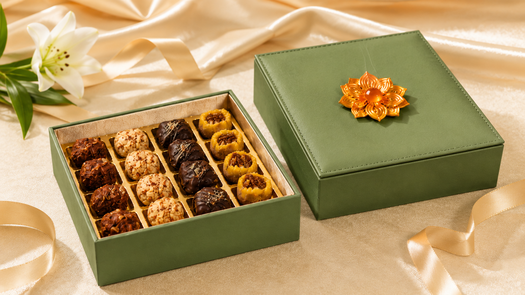 Metal Floral Gift Packaging - Square, Green