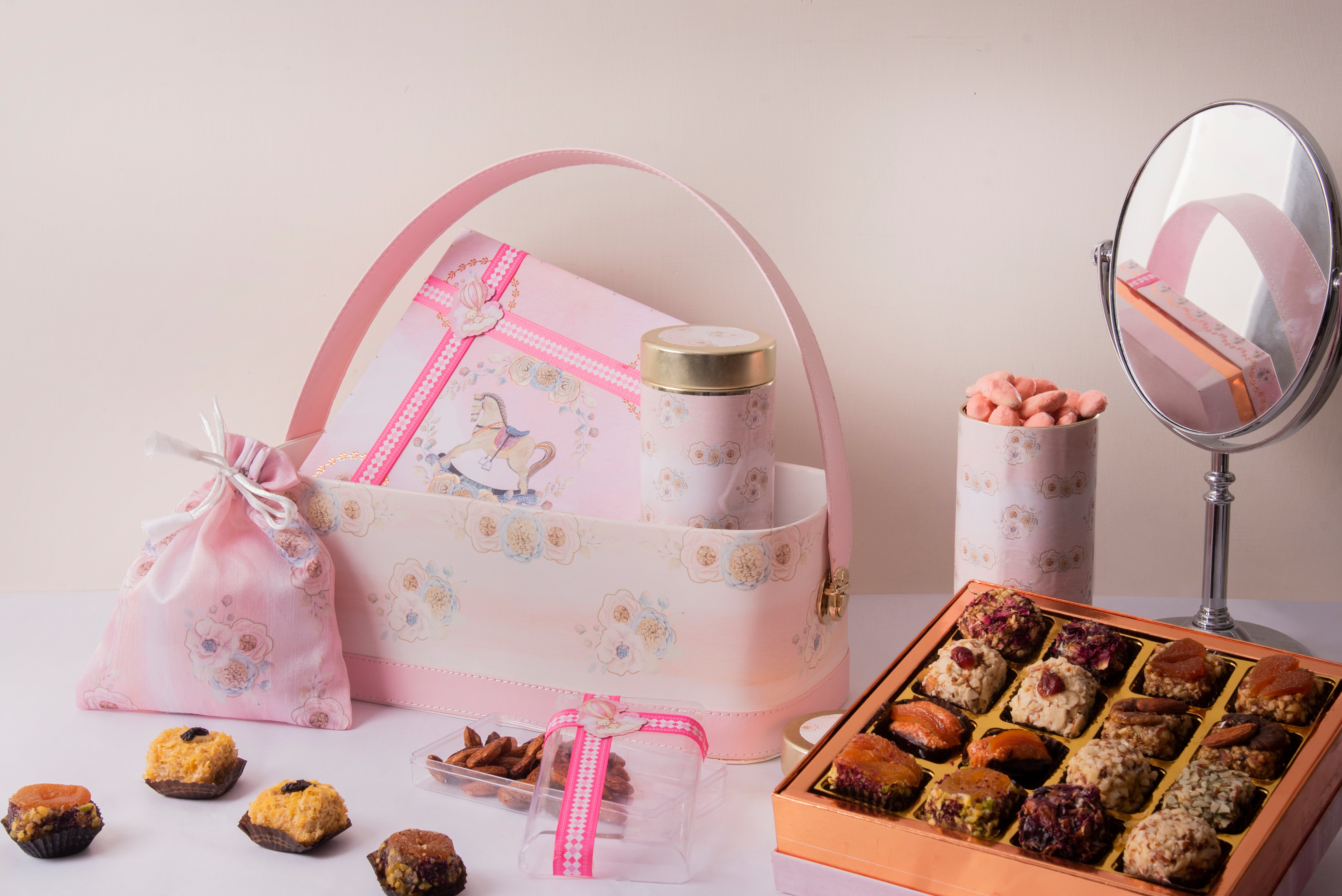 Baby Pink Basket Hamper Set - 5 Pieces